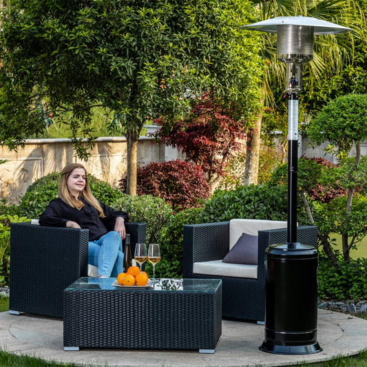 MOONSUN Outdoor Patio Propane Heater with Portable Wheels 47,000 BTU 88 inch Standing Gas Outside Heater Stainless Steel Burner Commercial & Residential Hammered for Party Restaurant Garden Yard