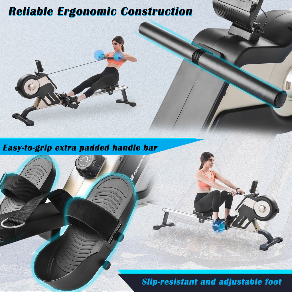 MOONSUN Rowing Machine Indoor Rower with Magnetic Tension System,LED Monitor and 8-level Resistance Adjustment Equipment