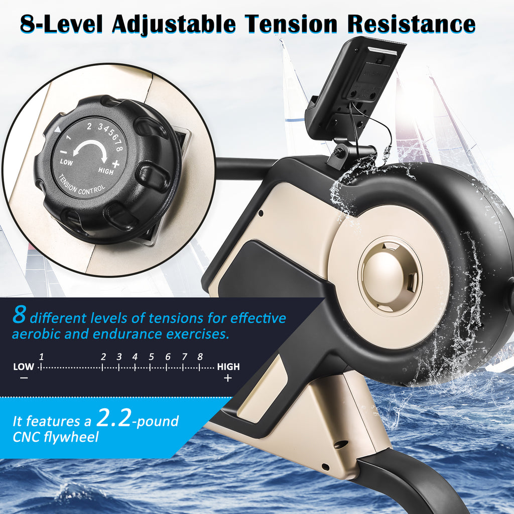 MOONSUN Rowing Machine Indoor Rower with Magnetic Tension System,LED Monitor and 8-level Resistance Adjustment Equipment