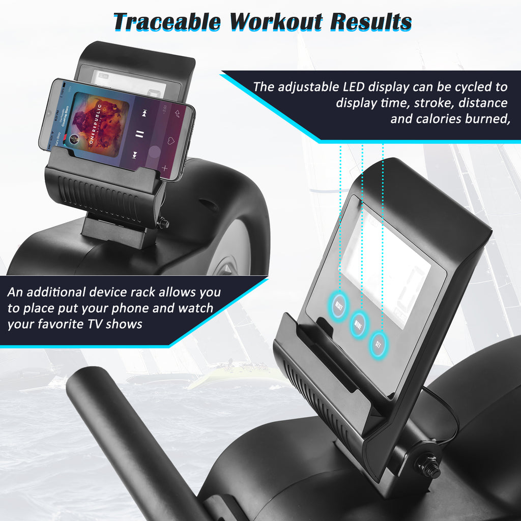 MOONSUN Rowing Machine Indoor Rower with Magnetic Tension System,LED Monitor and 8-level Resistance Adjustment Equipment