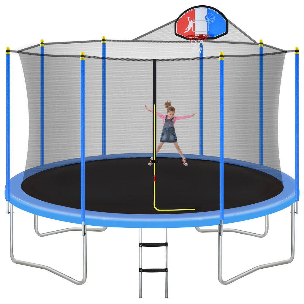 MOONSUN Trampoline for Kids Adults, Trampolines with Safety Enclosure Net, Basketball Hoop and Ladder, 8FT 10FT 12FT 14FT 15FT 16FT Outdoor Heavy-Duty Trampoline, ASTM & Chemical Test Approved