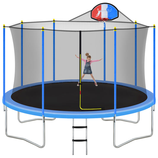 MOONSUN Trampoline for Kids Adults, Trampolines with Safety Enclosure Net, Basketball Hoop and Ladder, 8FT 10FT 12FT 14FT 15FT 16FT Outdoor Heavy-Duty Trampoline, ASTM & Chemical Test Approved