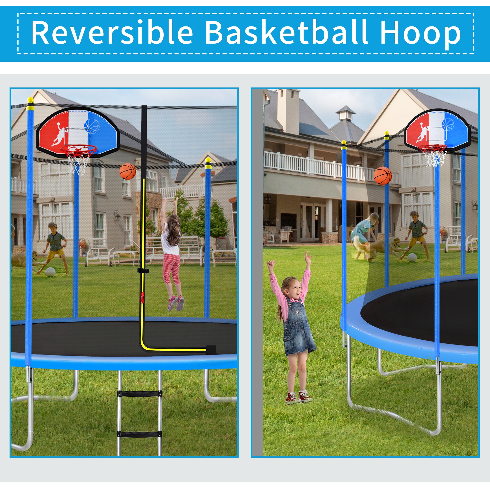 MOONSUN Trampoline for Kids Adults, Trampolines with Safety Enclosure Net, Basketball Hoop and Ladder, 8FT 10FT 12FT 14FT 15FT 16FT Outdoor Heavy-Duty Trampoline, ASTM & Chemical Test Approved