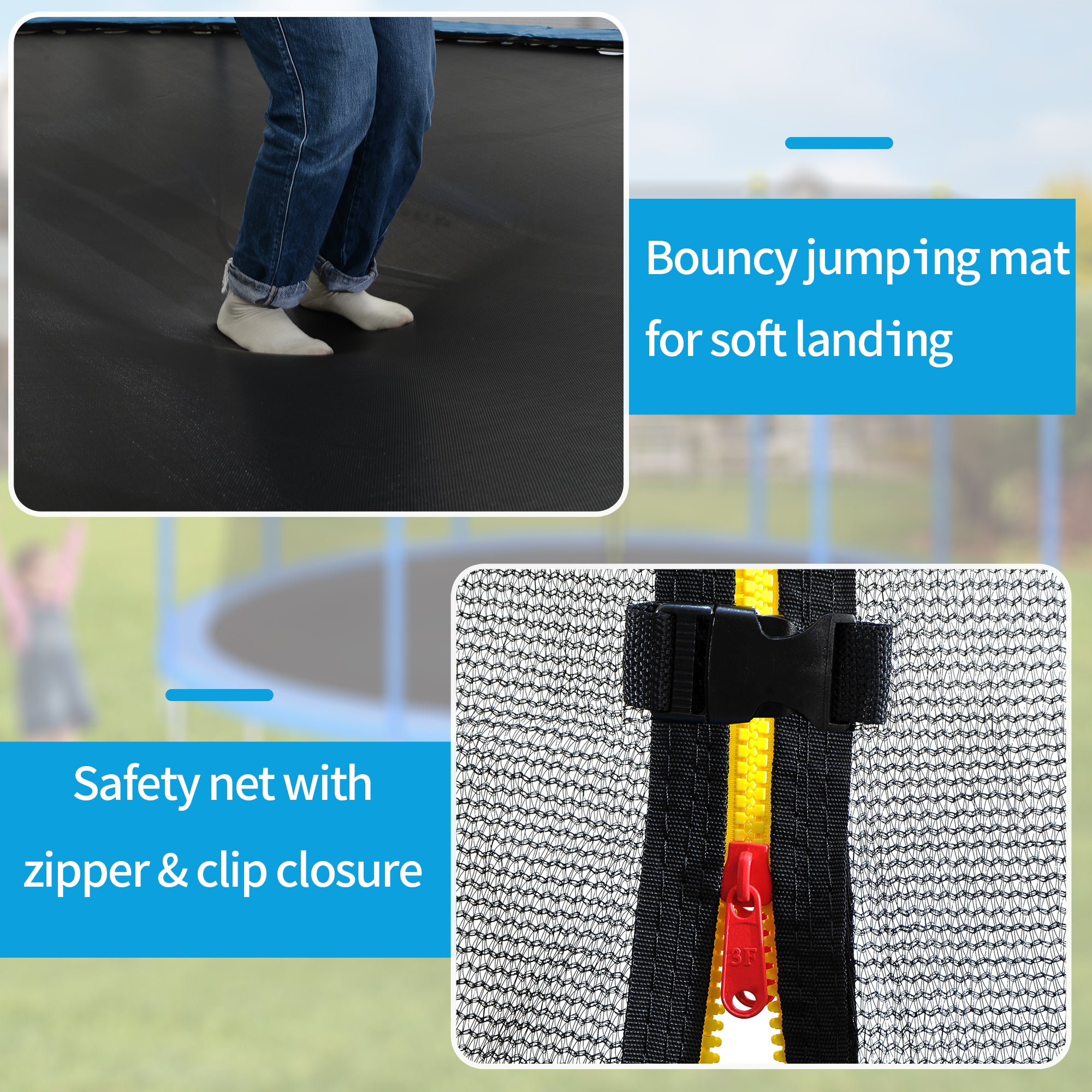 MOONSUN Trampoline for Kids Adults, Trampolines with Safety Enclosure Net, Basketball Hoop and Ladder, 8FT 10FT 12FT 14FT 15FT 16FT Outdoor Heavy-Duty Trampoline, ASTM & Chemical Test Approved