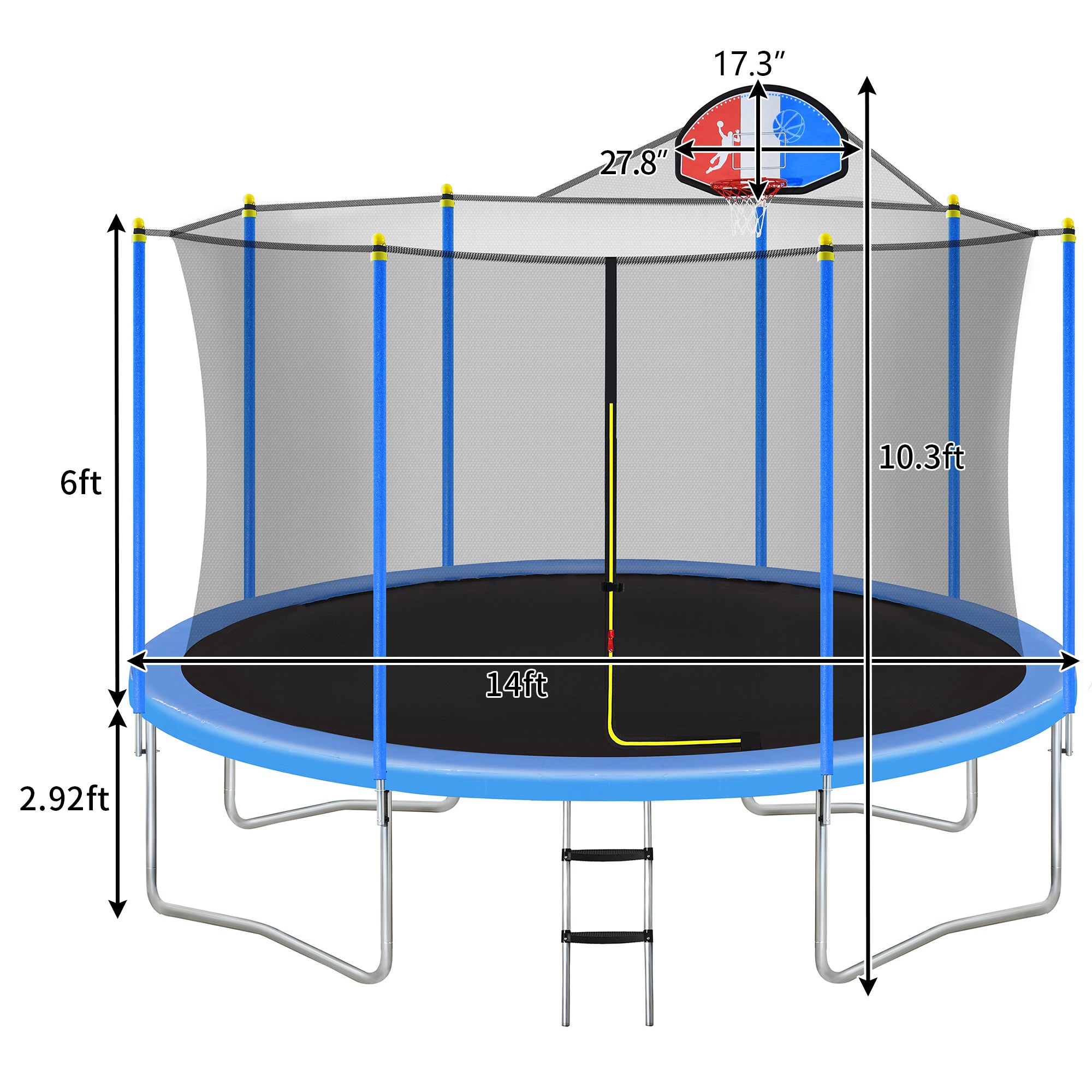 MOONSUN Trampoline for Kids Adults, Trampolines with Safety Enclosure Net, Basketball Hoop and Ladder, 8FT 10FT 12FT 14FT 15FT 16FT Outdoor Heavy-Duty Trampoline, ASTM & Chemical Test Approved