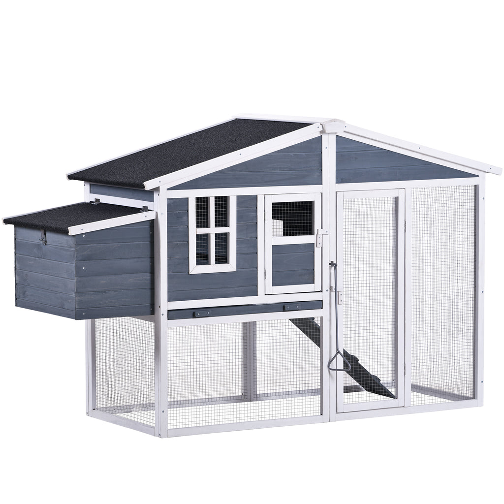 MOONSUN 73.6”Large Wooden Chicken Coop, Enclosed Outdoor Backyard Small Animal Hen Rabbit Hutch Wood House Poultry Cage with Tray and Ramp, Nest Box