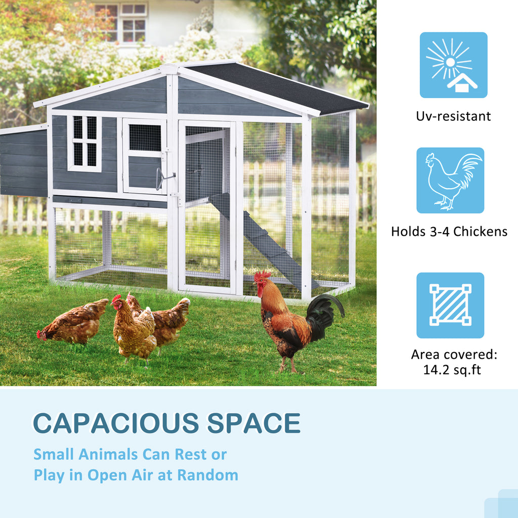 MOONSUN 73.6”Large Wooden Chicken Coop, Enclosed Outdoor Backyard Small Animal Hen Rabbit Hutch Wood House Poultry Cage with Tray and Ramp, Nest Box