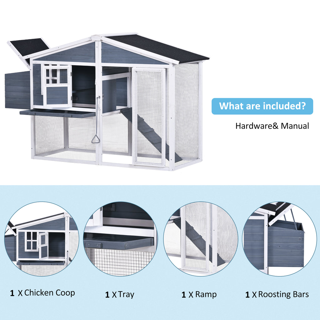 MOONSUN 73.6”Large Wooden Chicken Coop, Enclosed Outdoor Backyard Small Animal Hen Rabbit Hutch Wood House Poultry Cage with Tray and Ramp, Nest Box