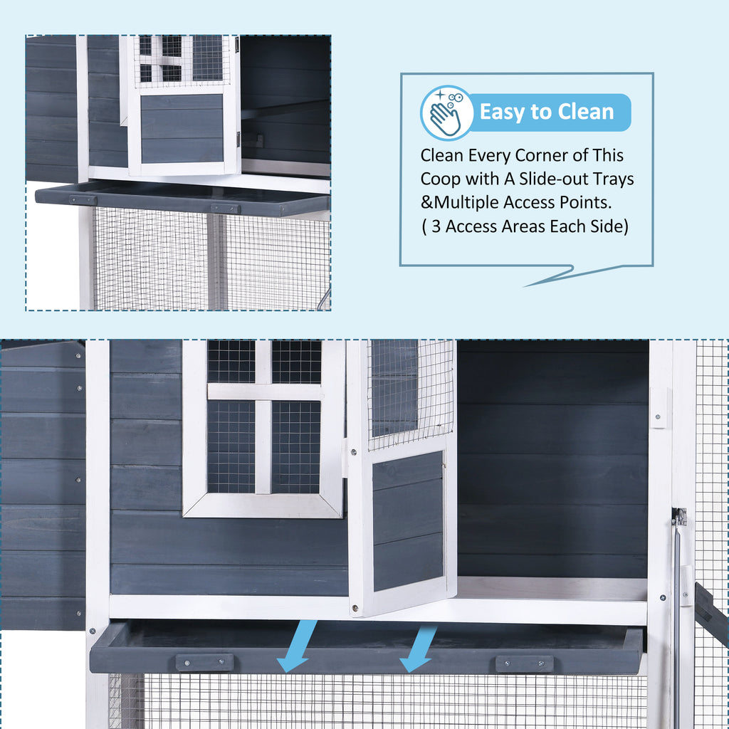 MOONSUN 73.6”Large Wooden Chicken Coop, Enclosed Outdoor Backyard Small Animal Hen Rabbit Hutch Wood House Poultry Cage with Tray and Ramp, Nest Box