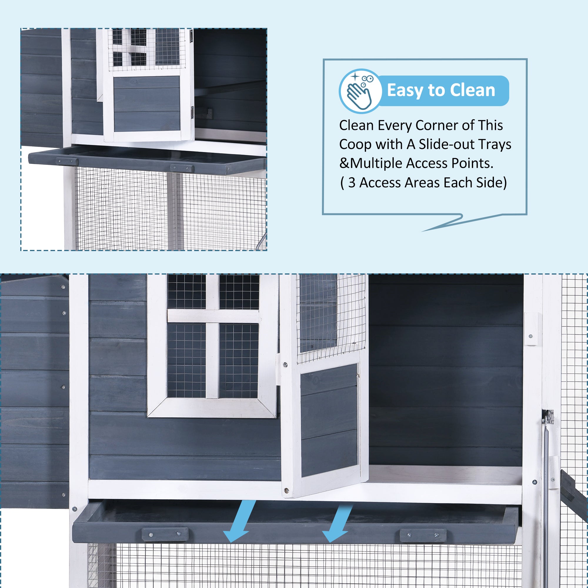 MOONSUN 73.6”Large Wooden Chicken Coop, Enclosed Outdoor Backyard Small Animal Hen Rabbit Hutch Wood House Poultry Cage with Tray and Ramp, Nest Box
