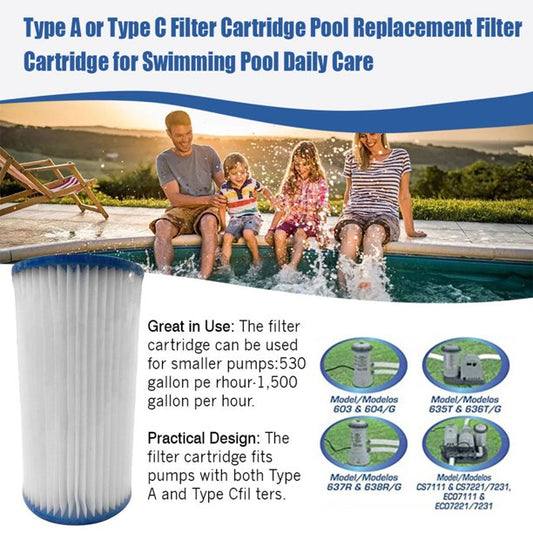 2 Pcs Swimming Pool Pump Filter Element, Easy Set Swimming Pool Type A/C Filter Replacement Cartridges Pack, Filter Cartridges for Pool Cleaning Swimming Pool Filter Pumps Accessories