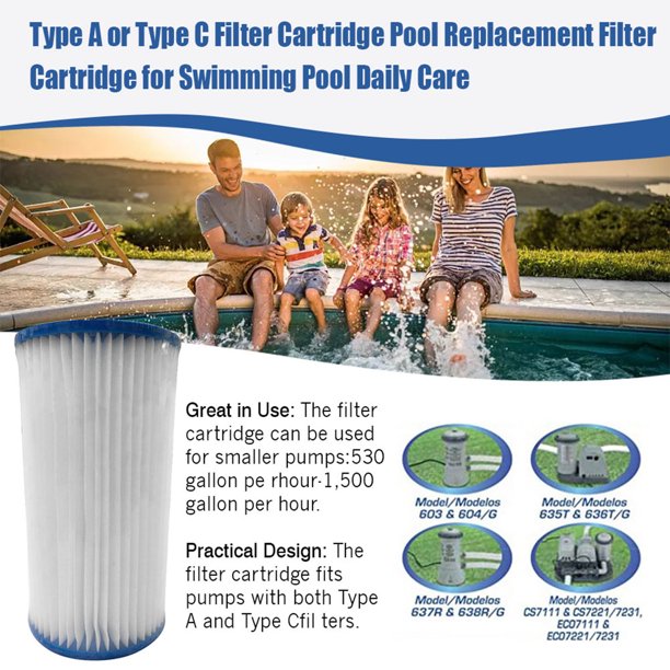 2 Pcs Swimming Pool Pump Filter Element, Easy Set Swimming Pool Type A/C Filter Replacement Cartridges Pack, Filter Cartridges for Pool Cleaning Swimming Pool Filter Pumps Accessories