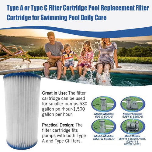 2 Pcs Swimming Pool Pump Filter Element, Easy Set Swimming Pool Type A/C Filter Replacement Cartridges Pack, Filter Cartridges for Pool Cleaning Swimming Pool Filter Pumps Accessories