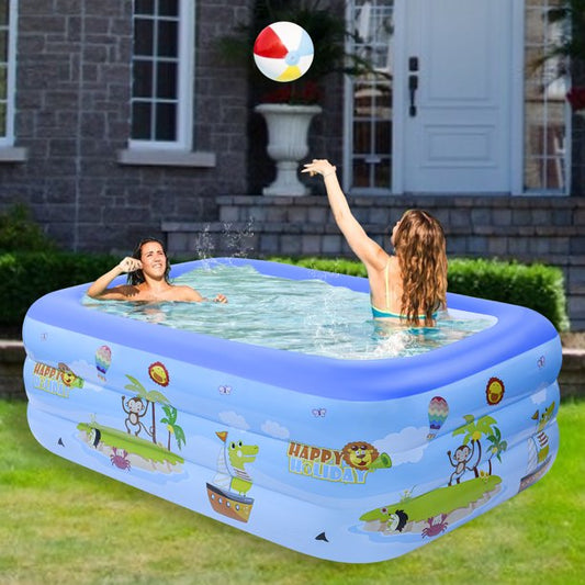 MoonSun Square Inflatable Swimming Pool for kids adults, 82.6"x55"x25.5" Family Full-Sized Lounge Pool for Outdoor Garden Backyard Ground,Unisex