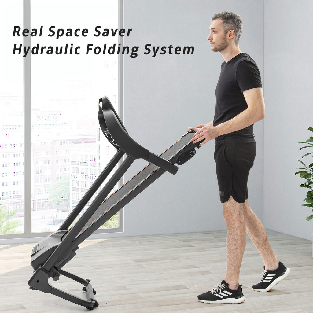 MoonSun Folding Treadmill, Under Desk Electric Treadmill Motorized Running Jogging with LED Display /Audio Speakers /Incline Adjuster for Home Office