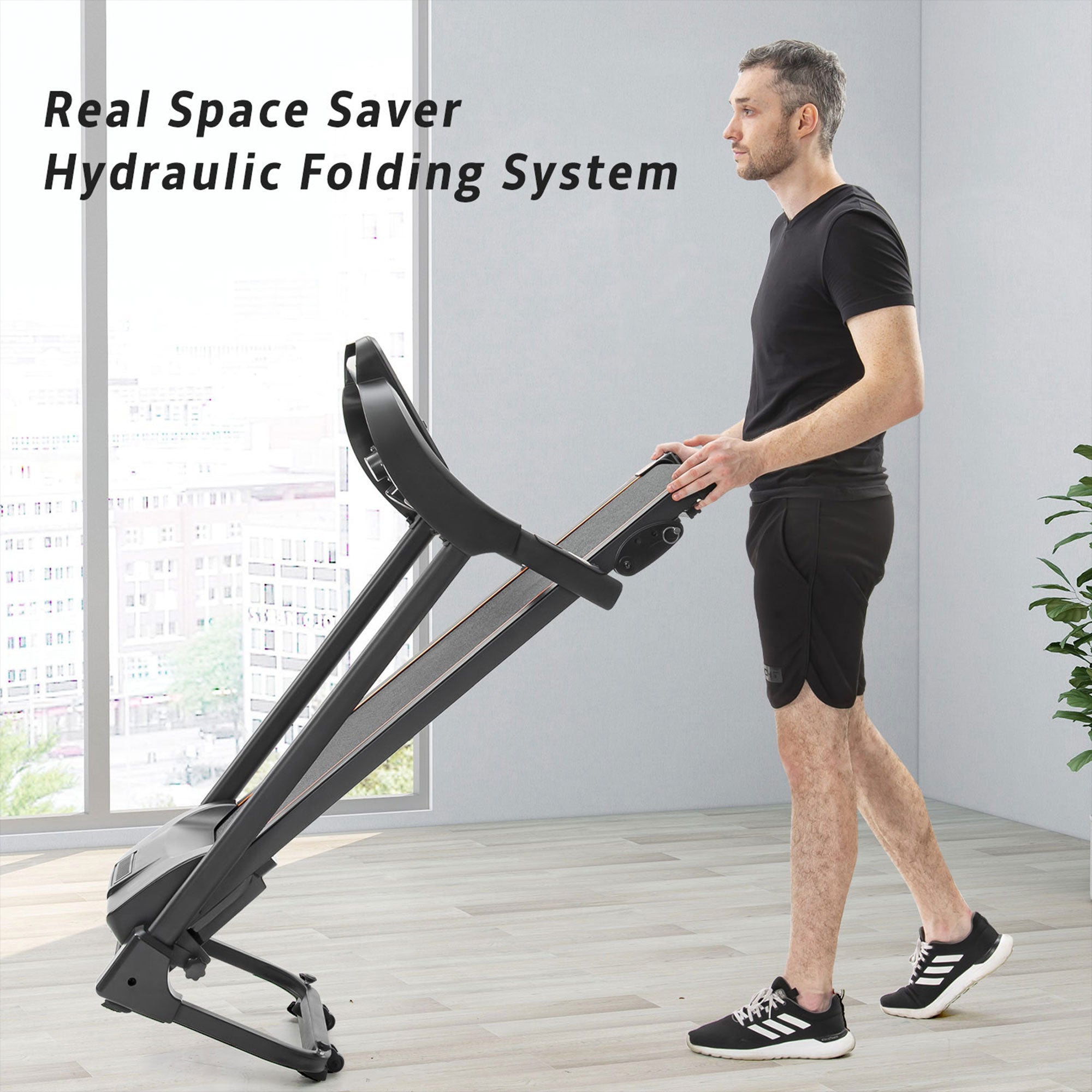 MoonSun Folding Treadmill, Under Desk Electric Treadmill Motorized Running Jogging with LED Display /Audio Speakers /Incline Adjuster for Home Office