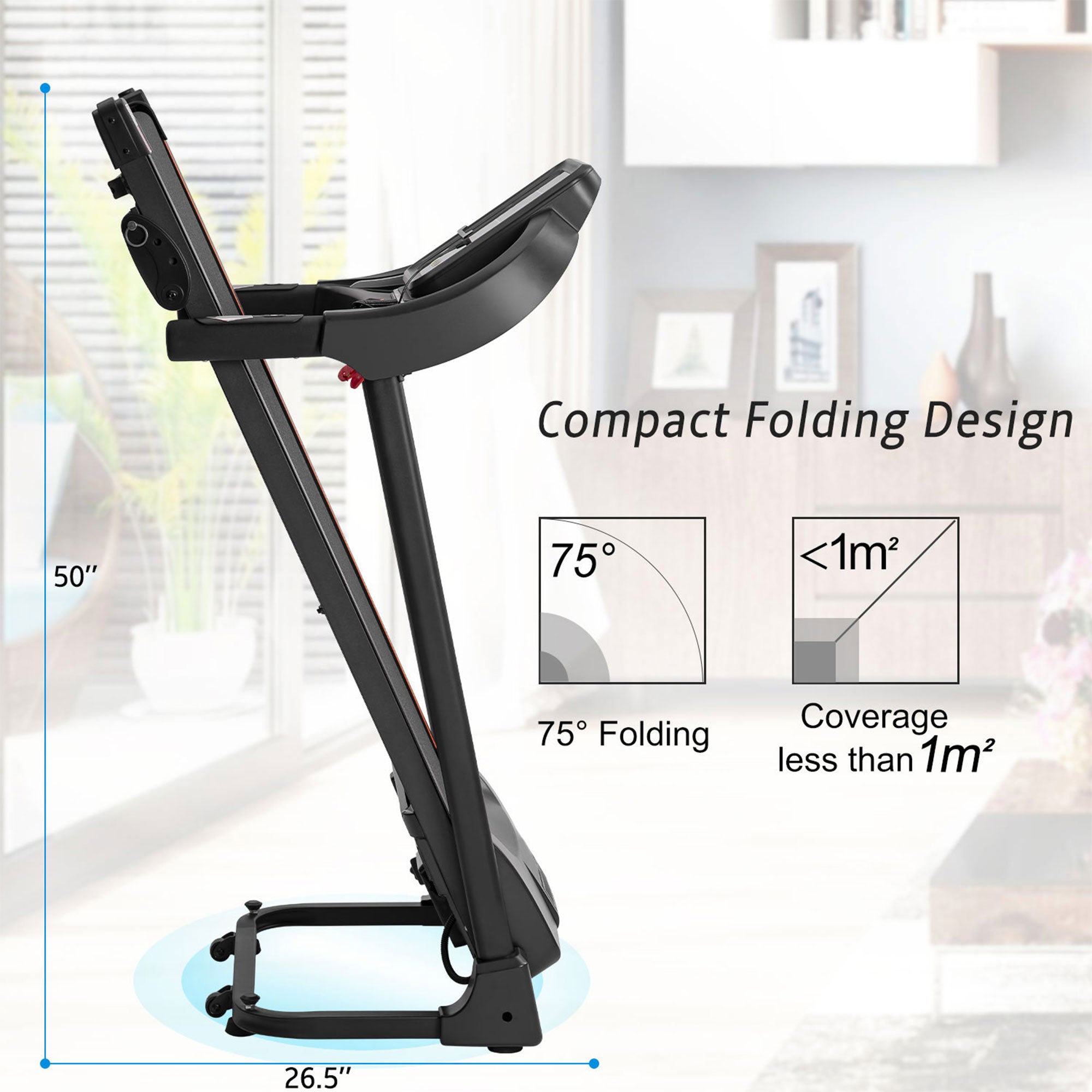MoonSun Folding Treadmill, Under Desk Electric Treadmill Motorized Running Jogging with LED Display /Audio Speakers /Incline Adjuster for Home Office
